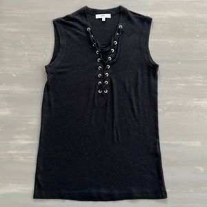 IRO Black Lace Up Tissa Tank Top 100% Linen - S